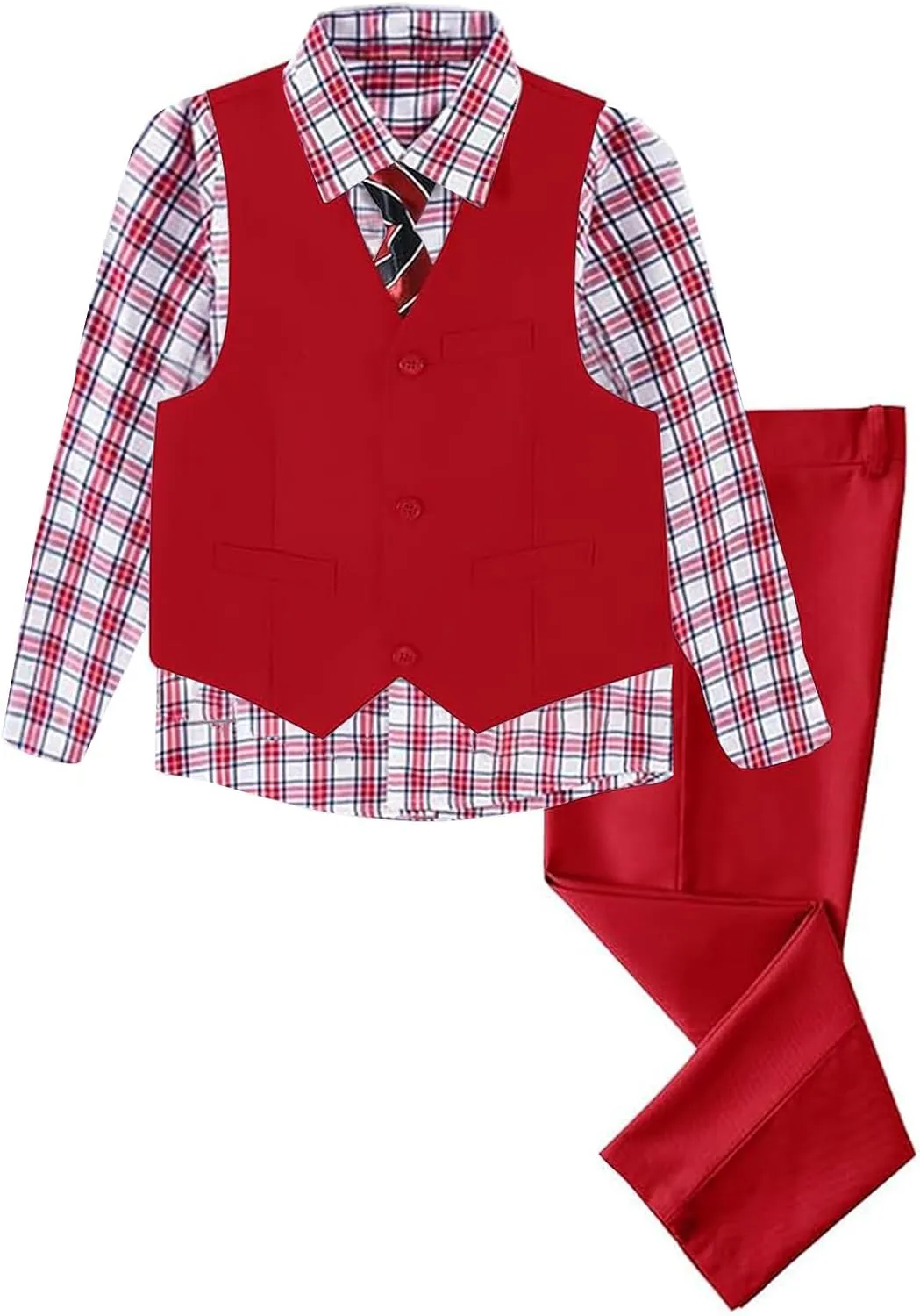 Boys 4 Pieces Suits Slim Fit Kids Outfits Vest Pants Sets Black Blue Formal Dresswear for Boy