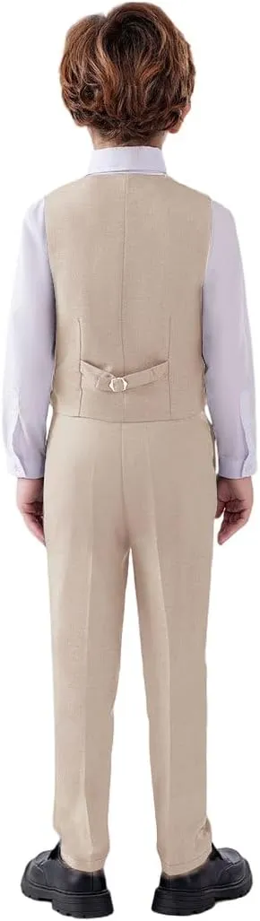 Boys 4 Pieces Suits Slim Fit Kids Outfits Vest Pants Sets Black Blue Formal Dresswear for Boy