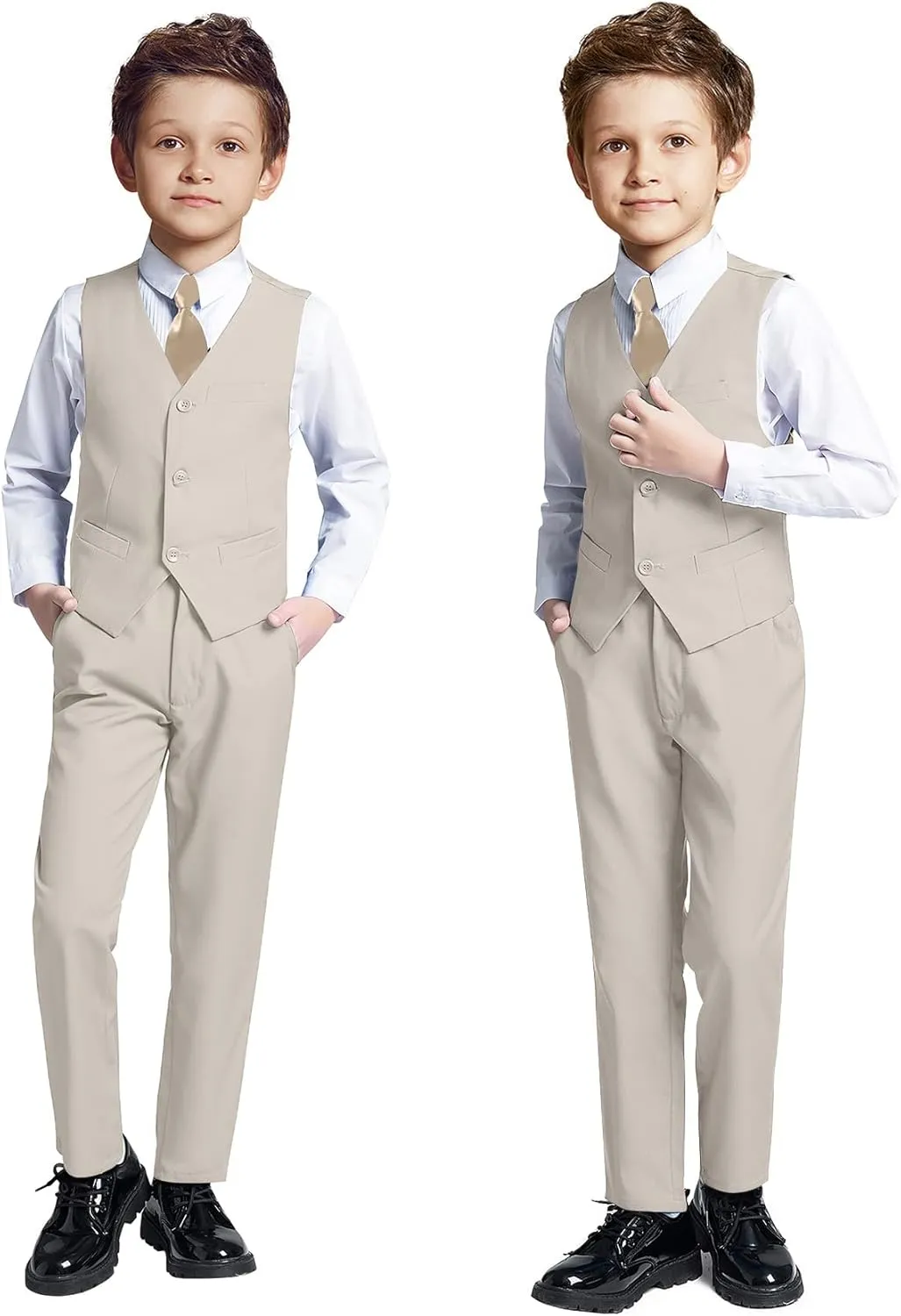 Boys 4 Pieces Suits Slim Fit Kids Outfits Vest Pants Sets Black Blue Formal Dresswear for Boy