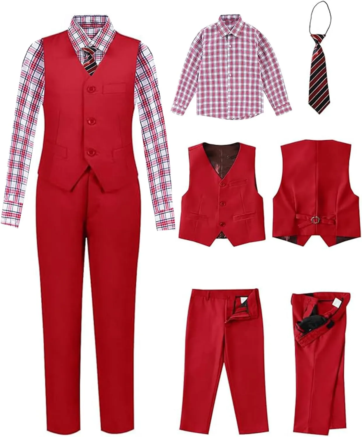 Boys 4 Pieces Suits Slim Fit Kids Outfits Vest Pants Sets Black Blue Formal Dresswear for Boy
