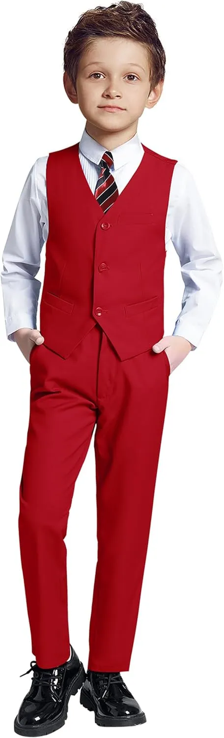 Boys 4 Pieces Suits Slim Fit Kids Outfits Vest Pants Sets Black Blue Formal Dresswear for Boy