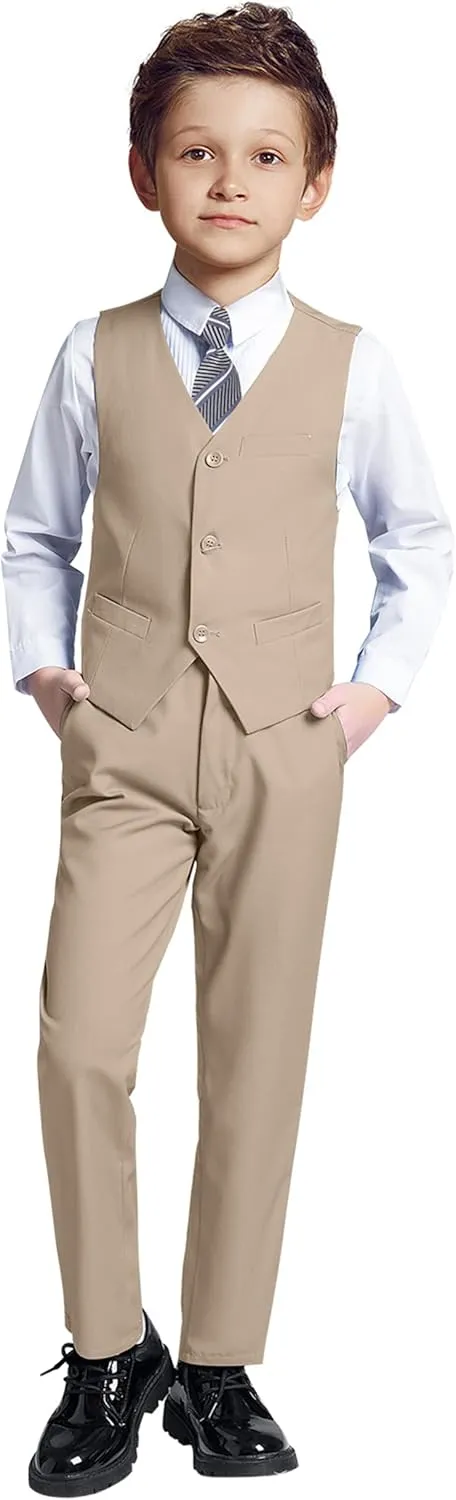 Boys 4 Pieces Suits Slim Fit Kids Outfits Vest Pants Sets Black Blue Formal Dresswear for Boy