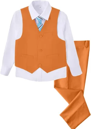 Boys 4 Pieces Suits Slim Fit Kids Outfits Vest Pants Sets Black Blue Formal Dresswear for Boy