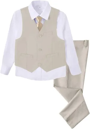 Boys 4 Pieces Suits Slim Fit Kids Outfits Vest Pants Sets Black Blue Formal Dresswear for Boy