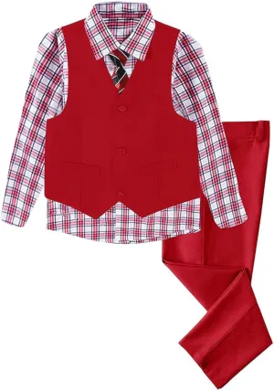 Boys 4 Pieces Suits Slim Fit Kids Outfits Vest Pants Sets Black Blue Formal Dresswear for Boy