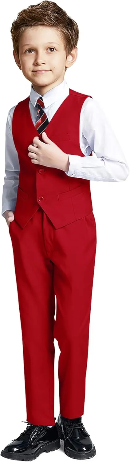 Boys 4 Pieces Suits Slim Fit Kids Outfits Vest Pants Sets Black Blue Formal Dresswear for Boy