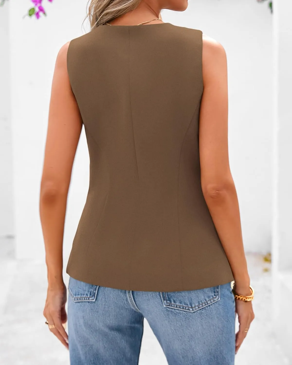 BTFBM Summer Sleeveless Blazer Vest For Women Dressy Button Down Round Neck Business Casual Outfits Work Suit Vests Tops