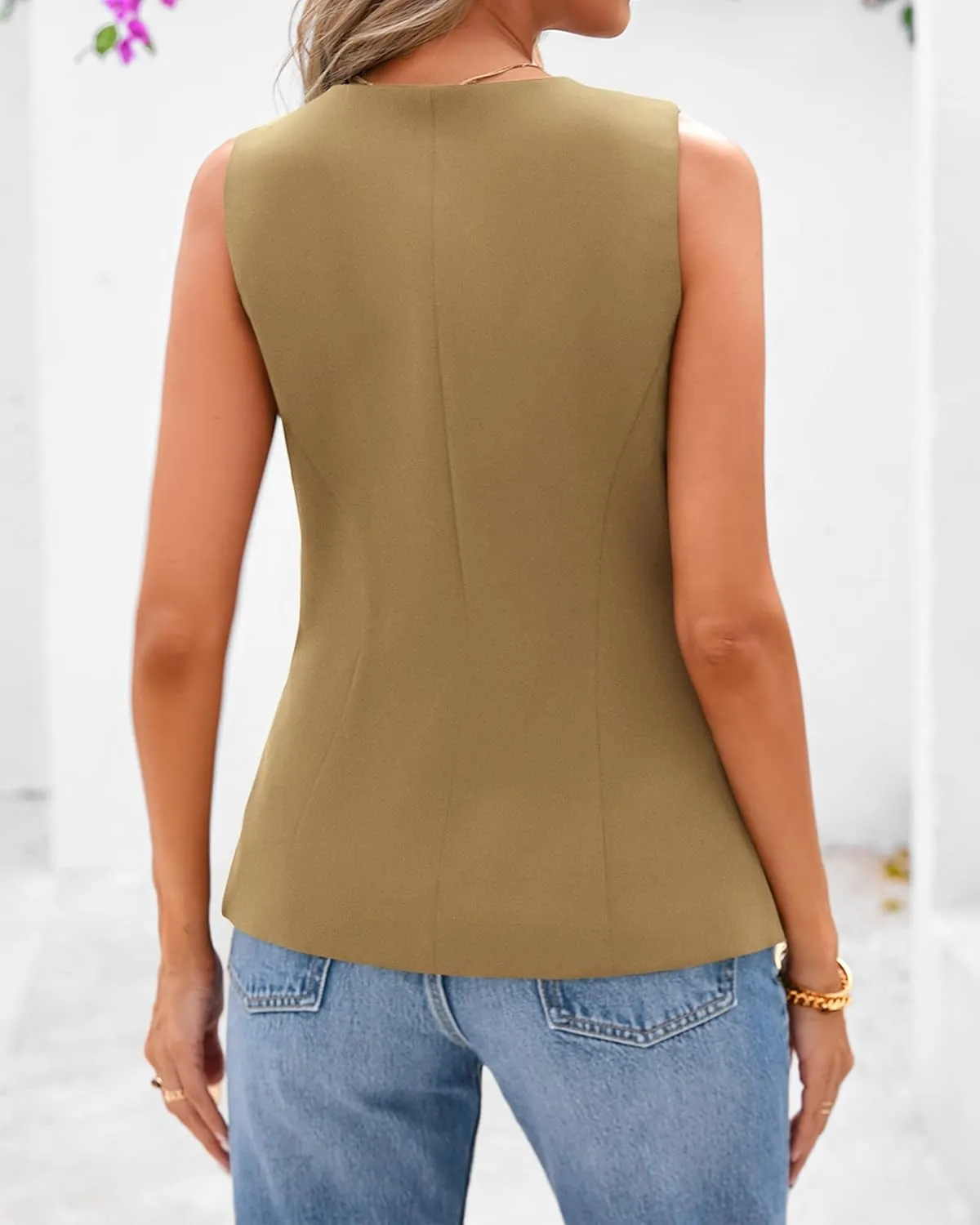 BTFBM Summer Sleeveless Blazer Vest For Women Dressy Button Down Round Neck Business Casual Outfits Work Suit Vests Tops