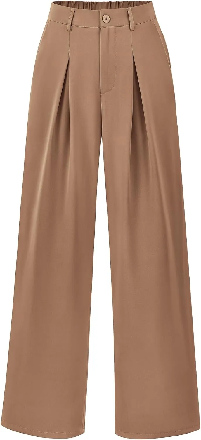 BTFBM Women High Waist Palazzo Pants Casual Wide Leg Trousers Button Down Loose Work Office Business Suit Pant Pockets