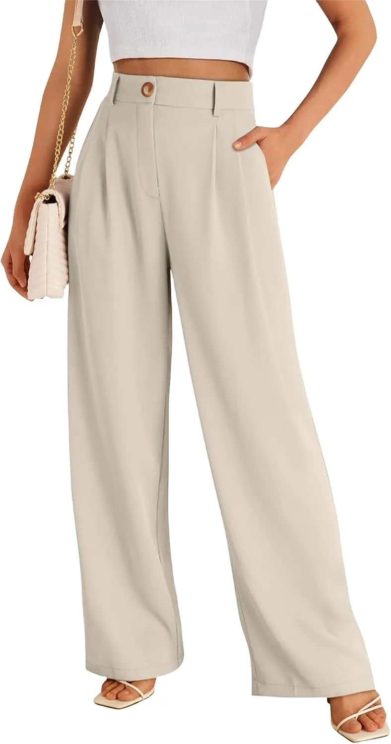 Business Casual Pants for Women Wide Leg Palazzo Trousers High Waist Straight Leg Pant Elastic Waist Work Bottoms