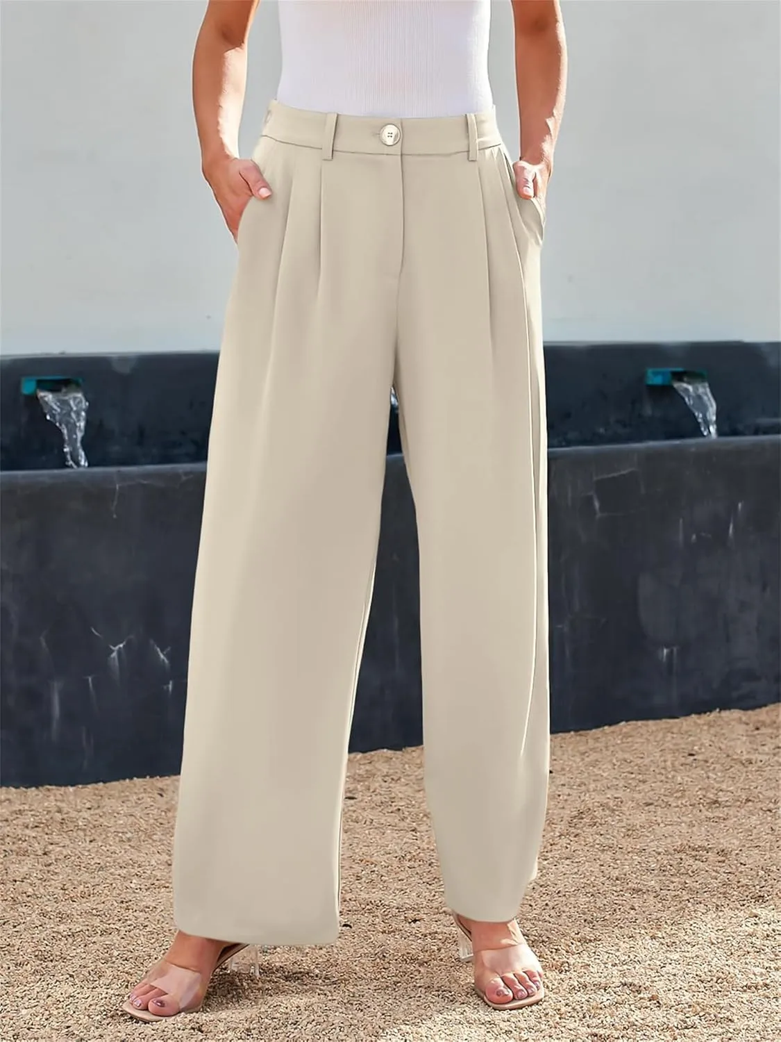 Business Casual Pants for Women Wide Leg Palazzo Trousers High Waist Straight Leg Pant Elastic Waist Work Bottoms