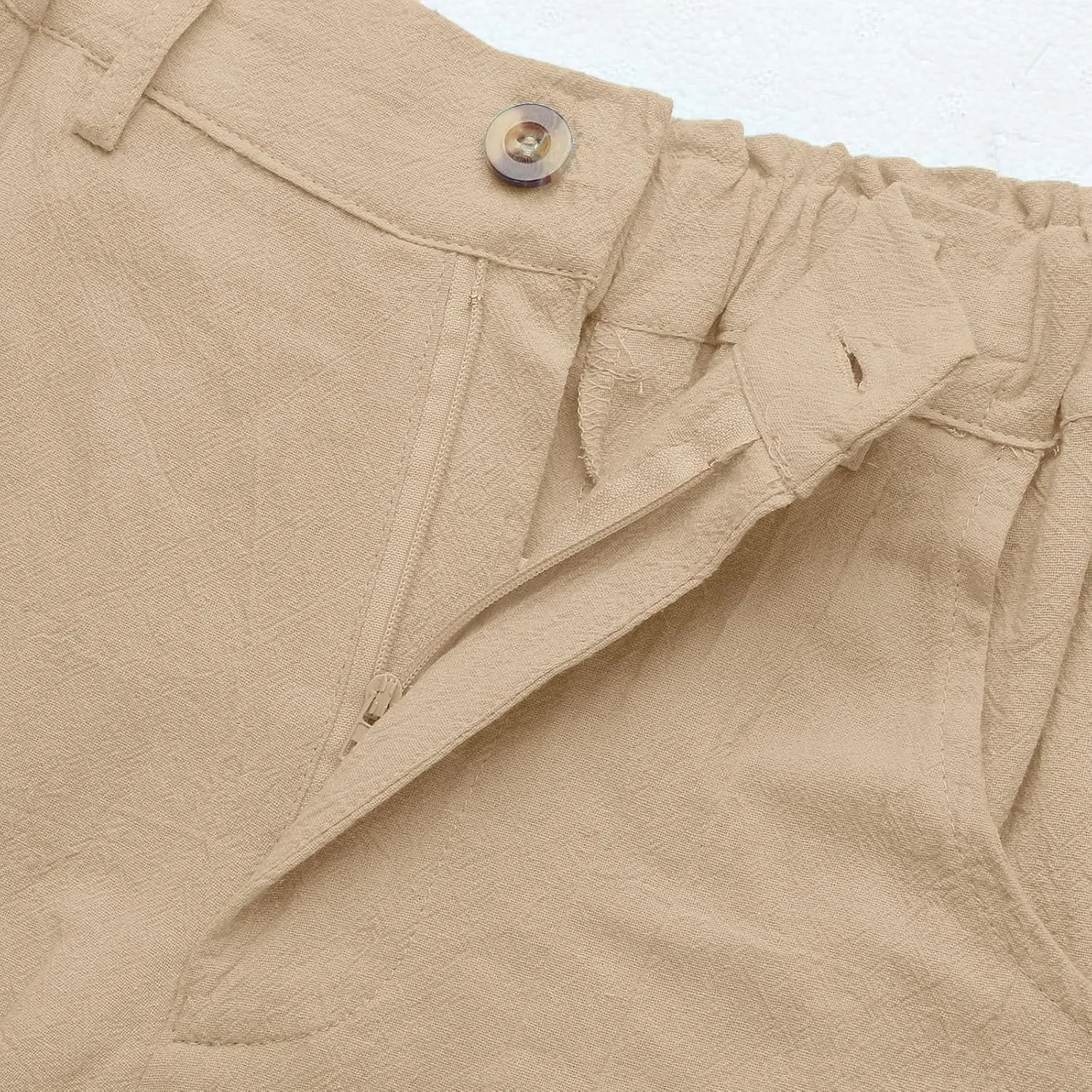 Capri Linen Pants for Women 2025 Summer Trendy Elastic High Waist Straight Leg Casual Pants Stretchy Loose Trousers