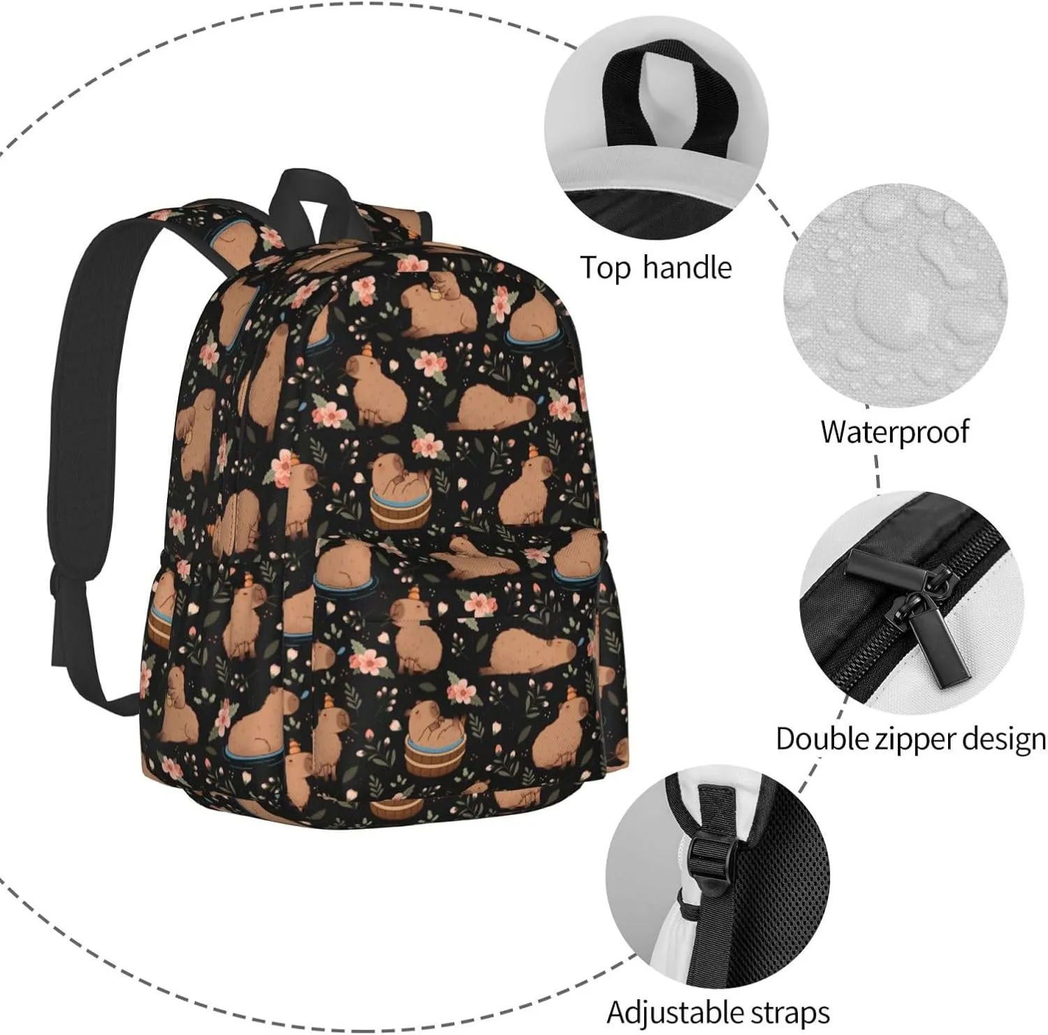 Capybaras Backpack for Women 16.9 inch Travel Casual Laptop Backpack Lightweight Waterproof Hiking Daypack