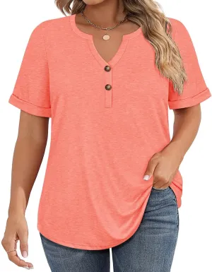 CARCOS Womens Plus Size Tops Puff Short Sleeve V Neck Shirts Solid/Floral Summer Tshirt Casual Blouse Loose fit Tunics XL-5XL