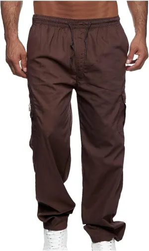 Cargo Pants for Men 2024 Trendy Multiple Pockets Sweatpants Straight Wide Leg Trousers Elastic Waist Drawstring Pants