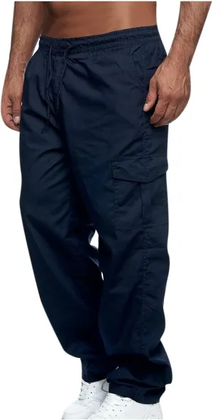 Cargo Pants for Men 2024 Trendy Multiple Pockets Sweatpants Straight Wide Leg Trousers Elastic Waist Drawstring Pants