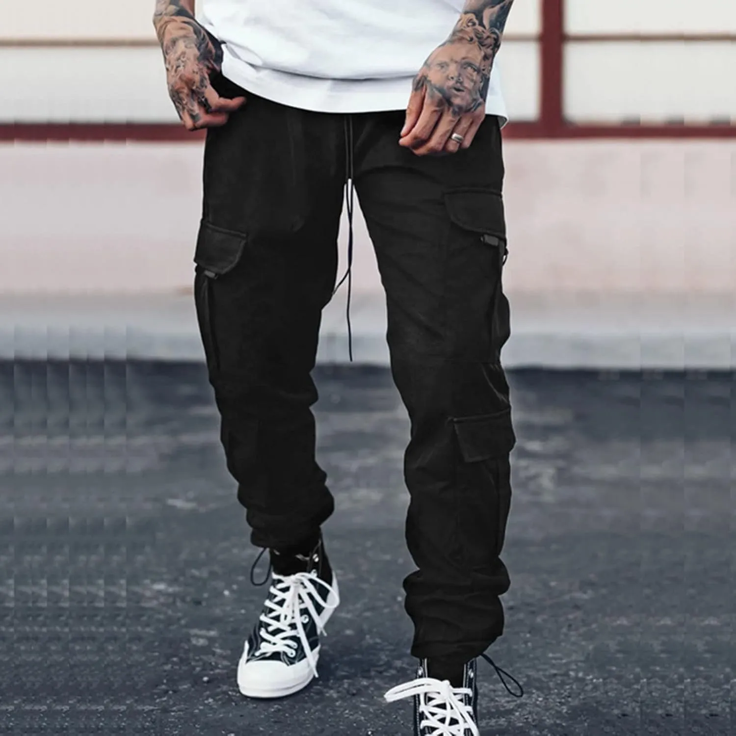 Cargo Pants for Men Big and Tall Striped Cargo Pants for Men Straight Elastic Waist Trousers Work Wear Combat Fitness