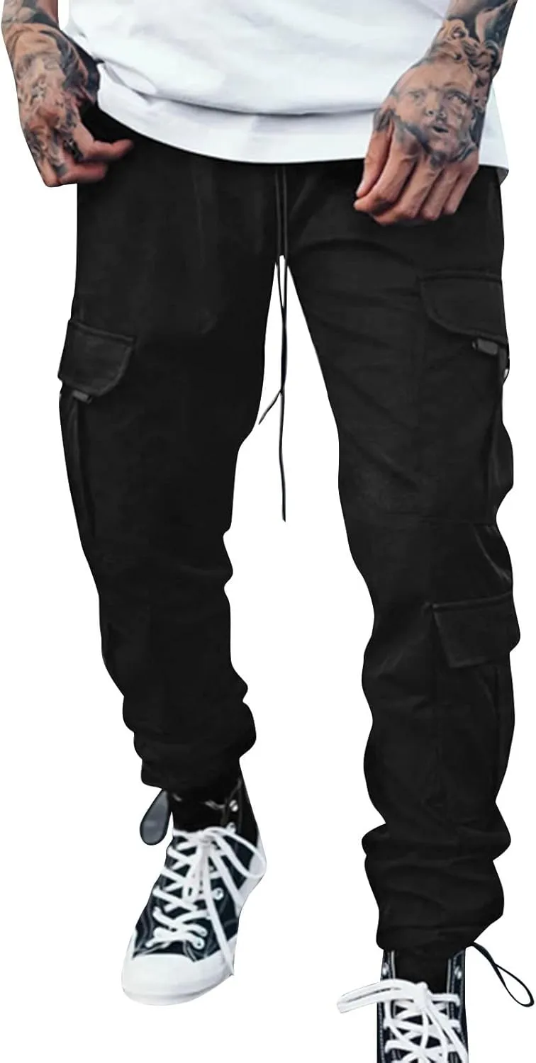 Cargo Pants for Men Big and Tall Striped Cargo Pants for Men Straight Elastic Waist Trousers Work Wear Combat Fitness