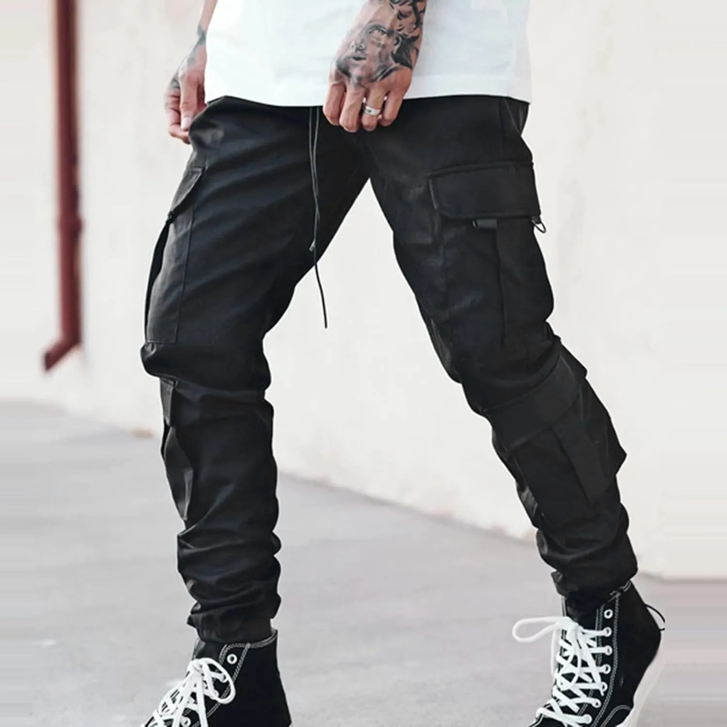 Cargo Pants for Men Big and Tall Striped Cargo Pants for Men Straight Elastic Waist Trousers Work Wear Combat Fitness
