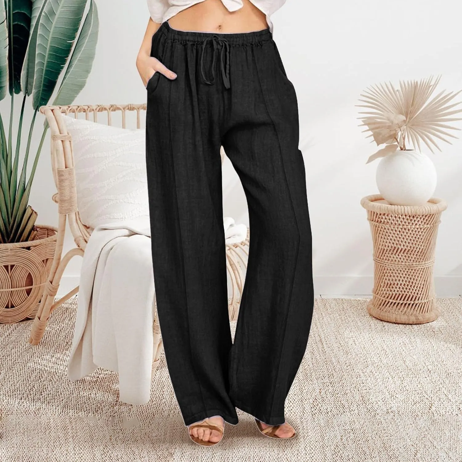 Cargo Pants for Women Winter Adjustable Travel Thermal with Pockets Wide Leg Straight Leg