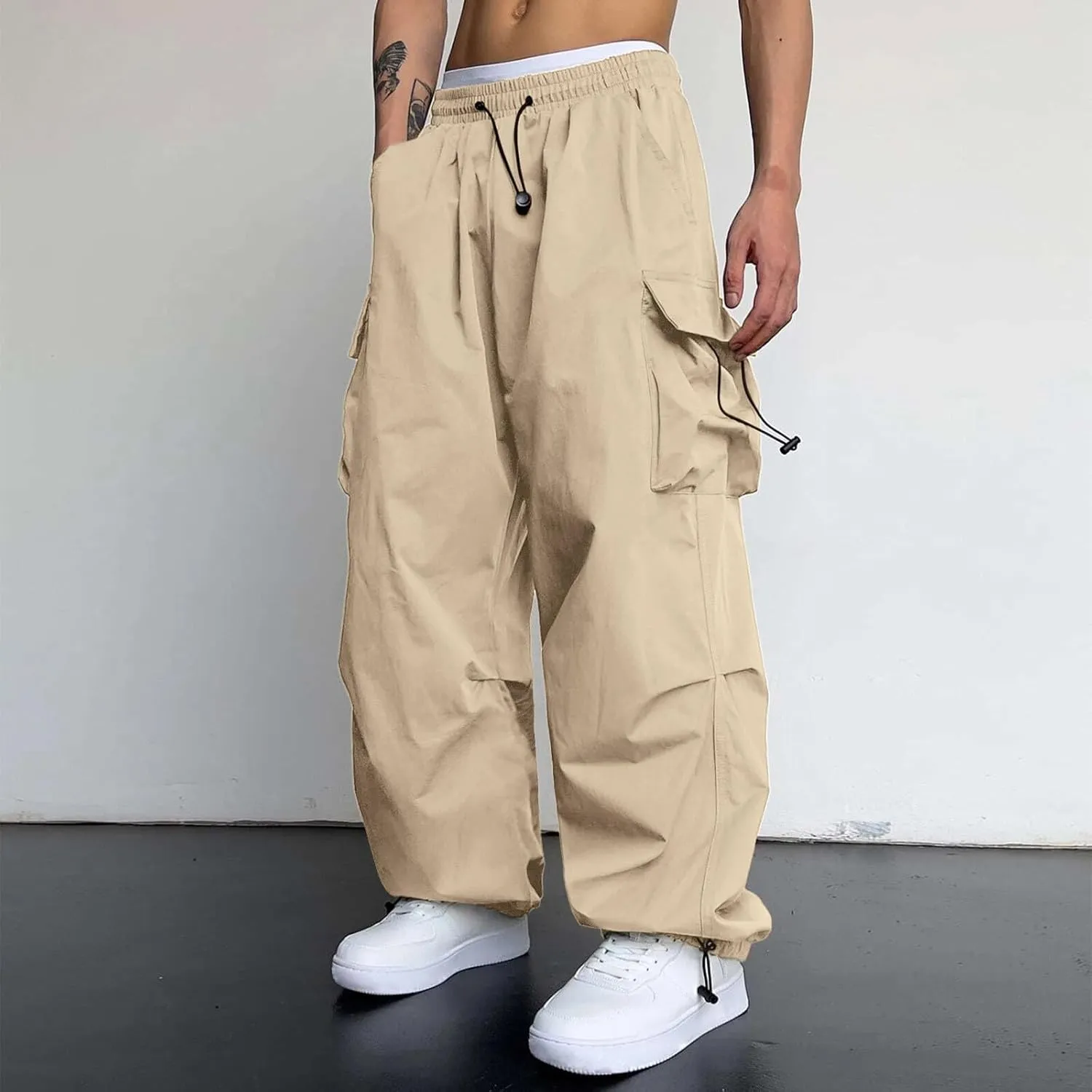 Cargo Pants Men Loose Fit Casual Joggers Elasticated Waist Cargo Work Combat Pant Multi Pockets