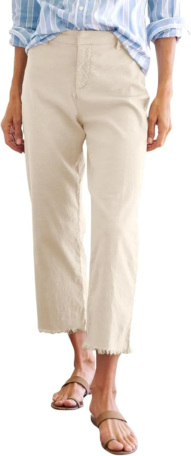 Cargo Pants Women Button Loose Summer Capri Pants for Women Stretch Petite Short Womens Capris Linen Cotton