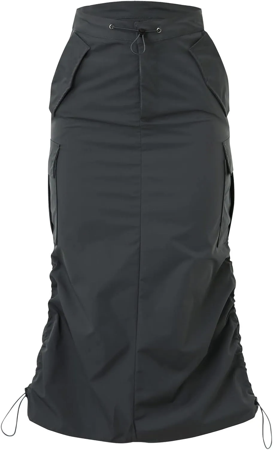 Cargo Skirts for Women Long Cargo Skirts for Women Maxi Skirt Drawstring Ruched Streetwear with Pockets Black