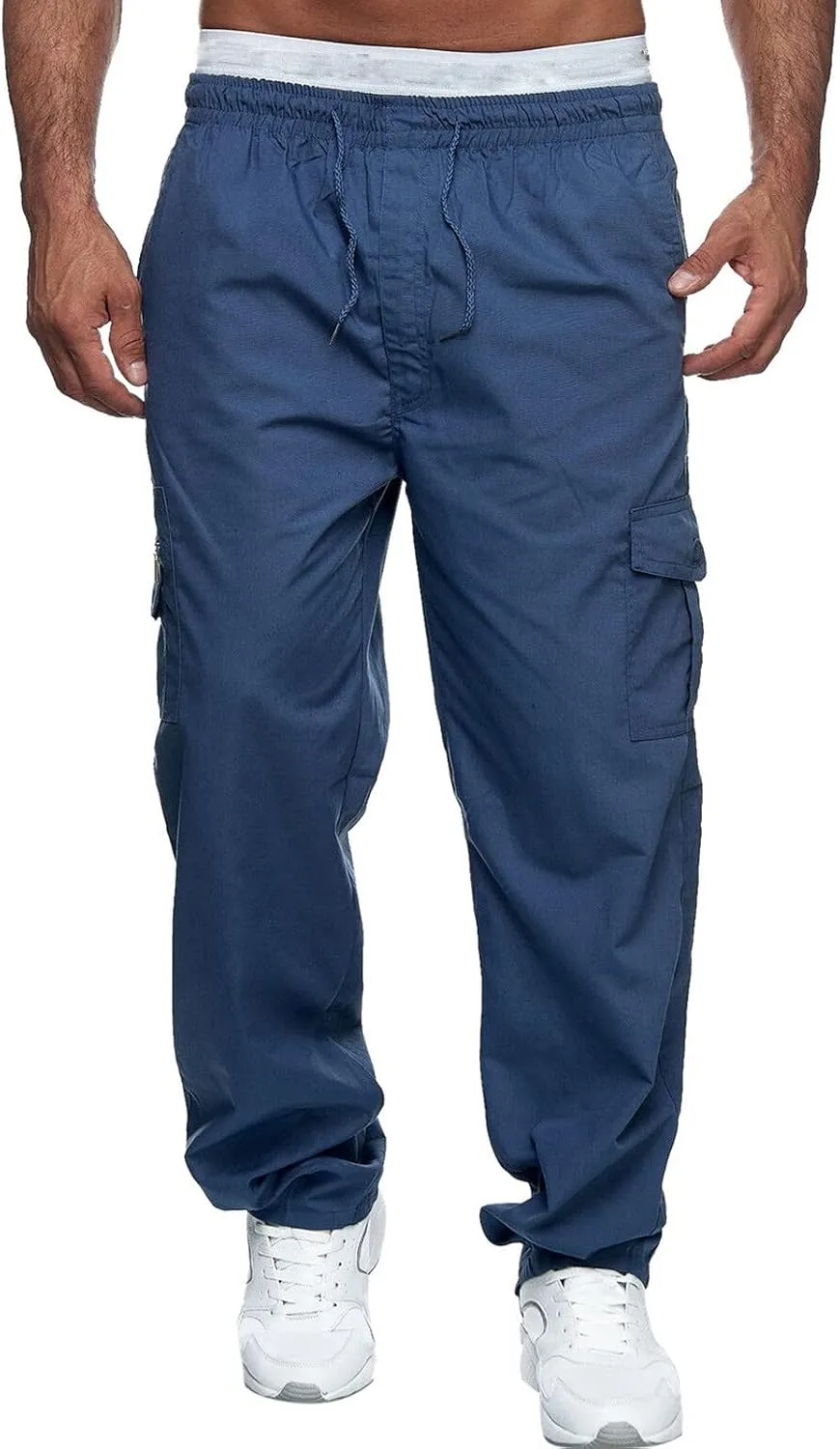 Cargo Sweatpants for Men Big and Tall Jogger Pant Men's Fleece Lined Cargo Sweatpants Open Bottom Straight Leg Casual