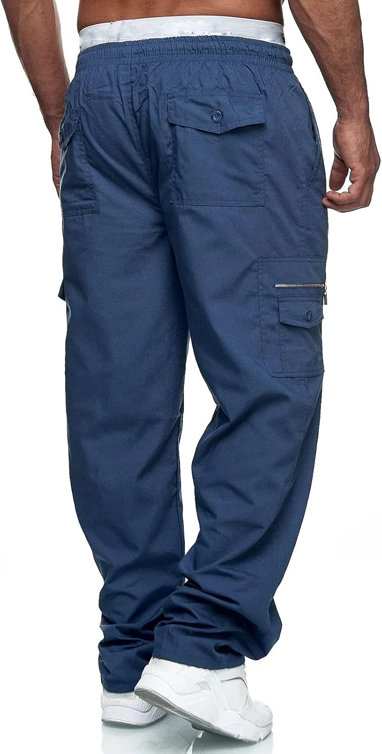 Cargo Sweatpants for Men Big and Tall Jogger Pant Men's Fleece Lined Cargo Sweatpants Open Bottom Straight Leg Casual