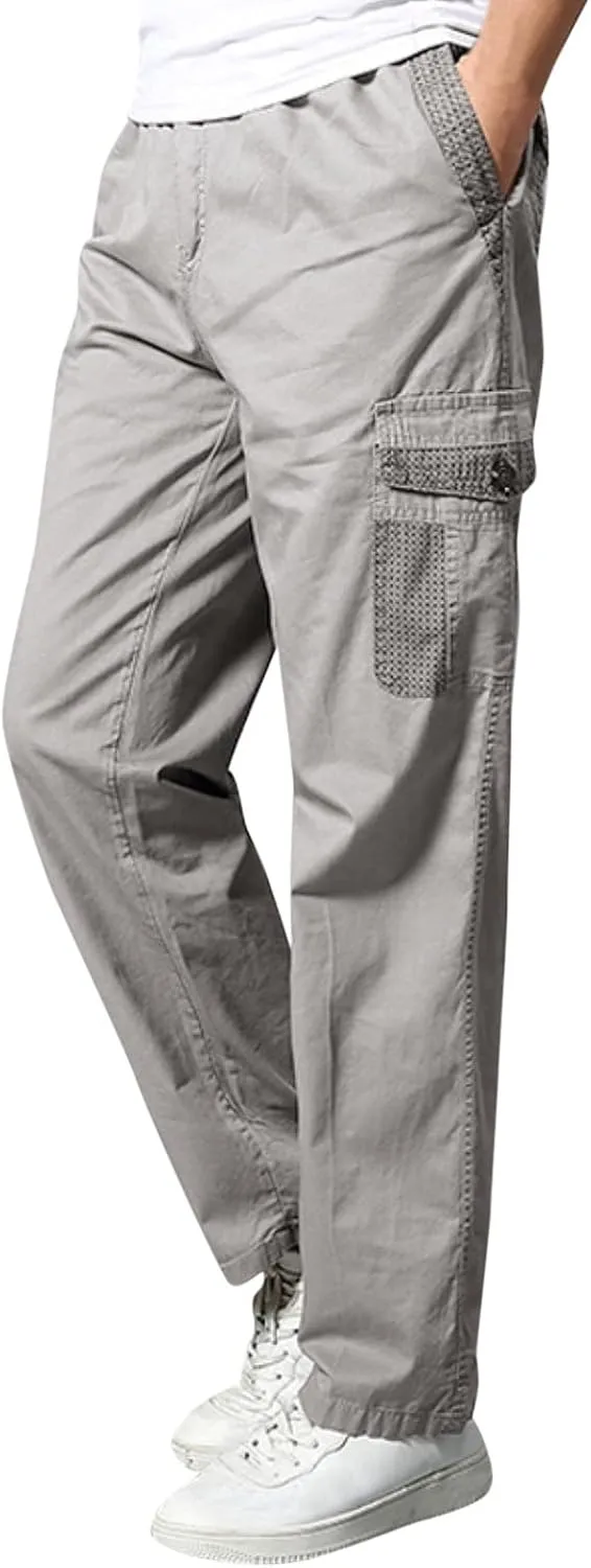 Cargo Sweatpants for Men Big and Tall Trousers Work Ripstop Cargo Pants Lightweight Cotton Jogger Work Pants 6 Pocket