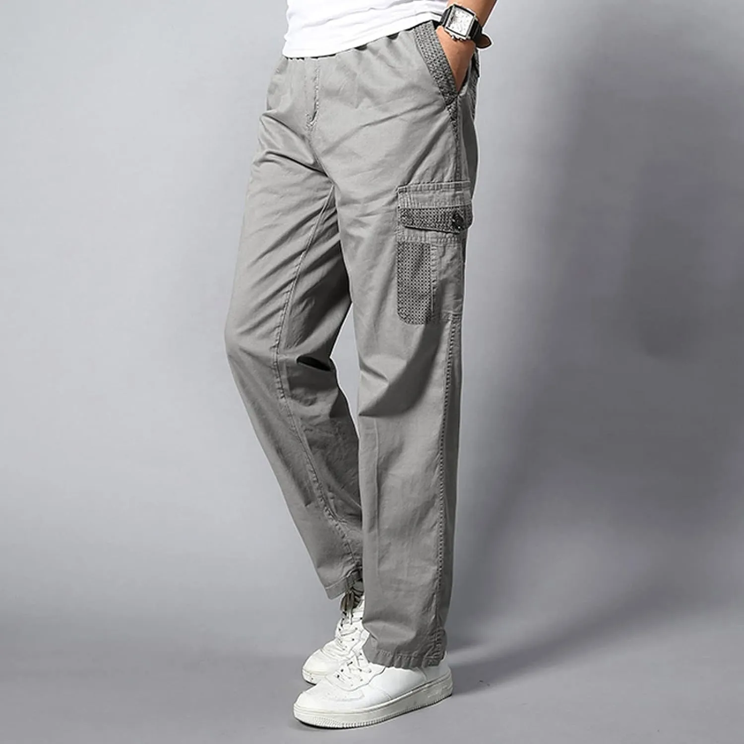 Cargo Sweatpants for Men Big and Tall Trousers Work Ripstop Cargo Pants Lightweight Cotton Jogger Work Pants 6 Pocket