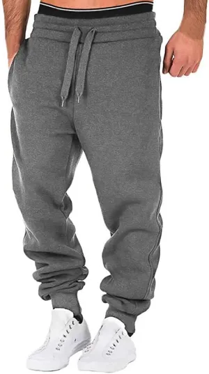Cargo Trousers for Men Sweatpants Drawstring Stretch Elastic Waist Jogger Sports Pants Solid Color Sports Trousers