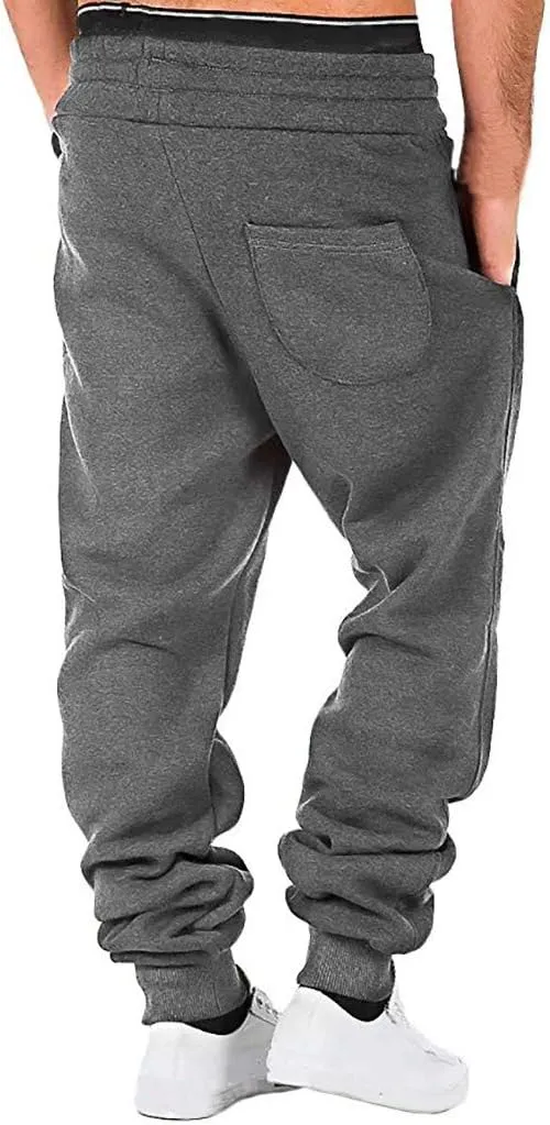 Cargo Trousers for Men Sweatpants Drawstring Stretch Elastic Waist Jogger Sports Pants Solid Color Sports Trousers