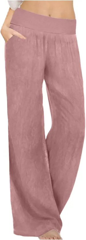 Casual Elastic Waist Trousers for Women Baggy Wide Leg Pants Trendy High Waisted Pants Soft Comfy Lounge Pants