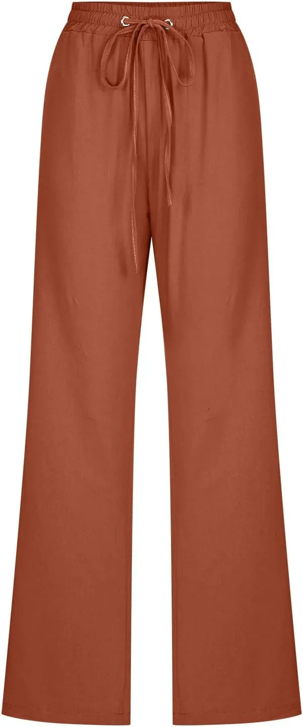 Ceboyel Women's Cotton Linen Pants Drawstring Causal Summer Pants Elastic Waist Trousers Trendy Baggy Laides Outfits 2023