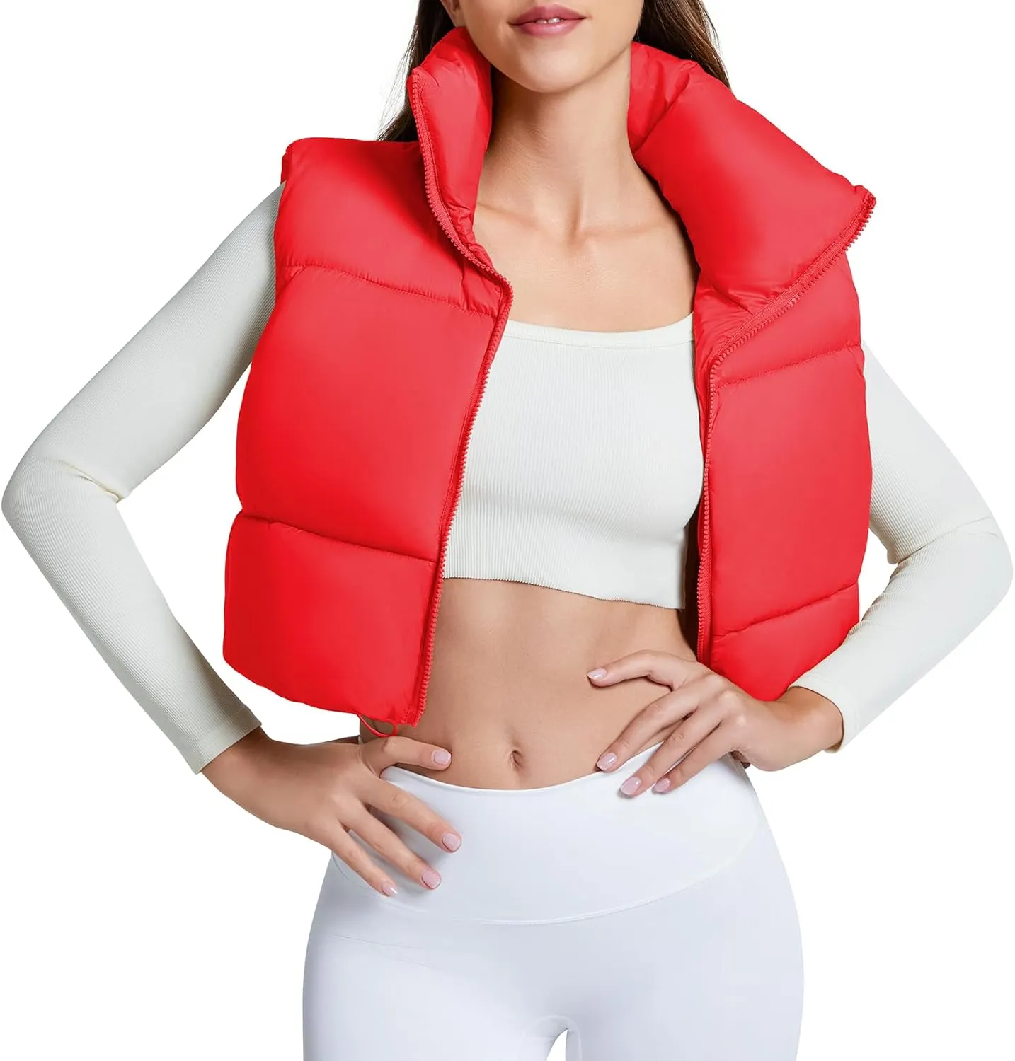 Century Star Cropped Puffer Vest Women's Outerwear Vests Puffy Sleeveless 2024 Quilted Christmas Vest Tops Jackets Coat Zip