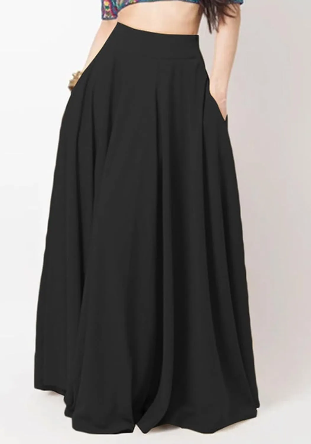 CHARTOU Women High Waisted Maxi Skirt Ruffle Pleated Long Flowy Skirt Boho Swing A Line Skirt with Pockets
