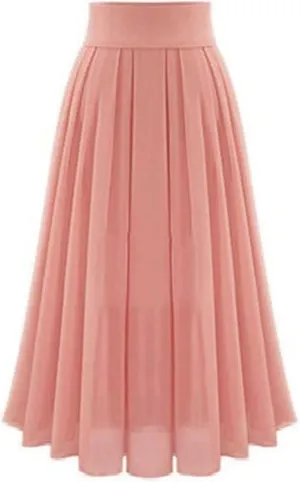 Chiffon Skirts for Women High Waisted Pleated Swing Skirt Plus Size Loose Baggy Comfort Skirt Long Skirts