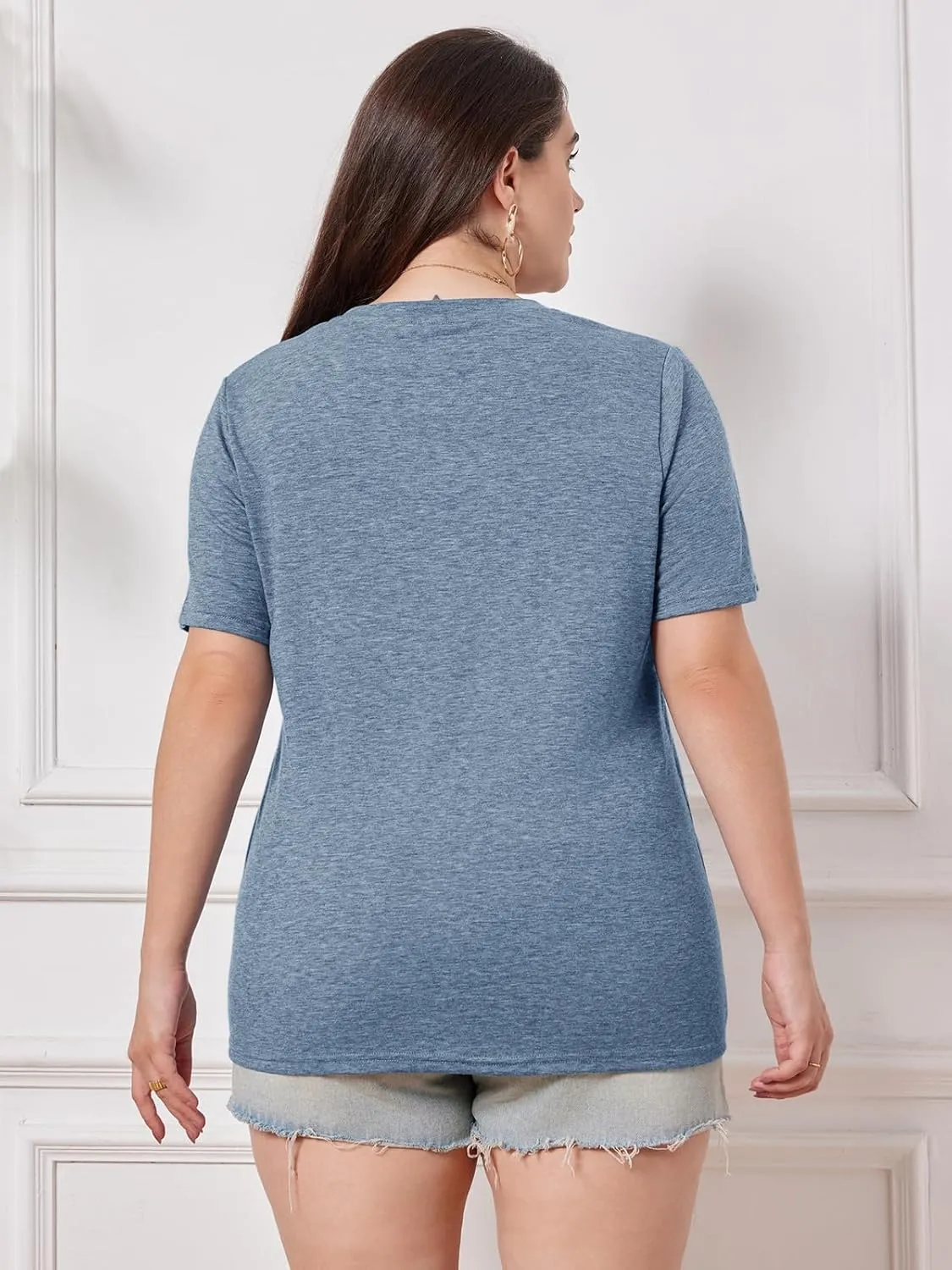 Chulianyouhuo Plus Size Tops for Women Summer V Neck Short Sleeve Tee Shirts Henley Button Casual Loose Fit Blouse