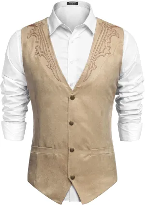 COOFANDY Men's Suede Leather Suit Vest Casual Western Vest Jacket Slim Fit Vest Waistcoat
