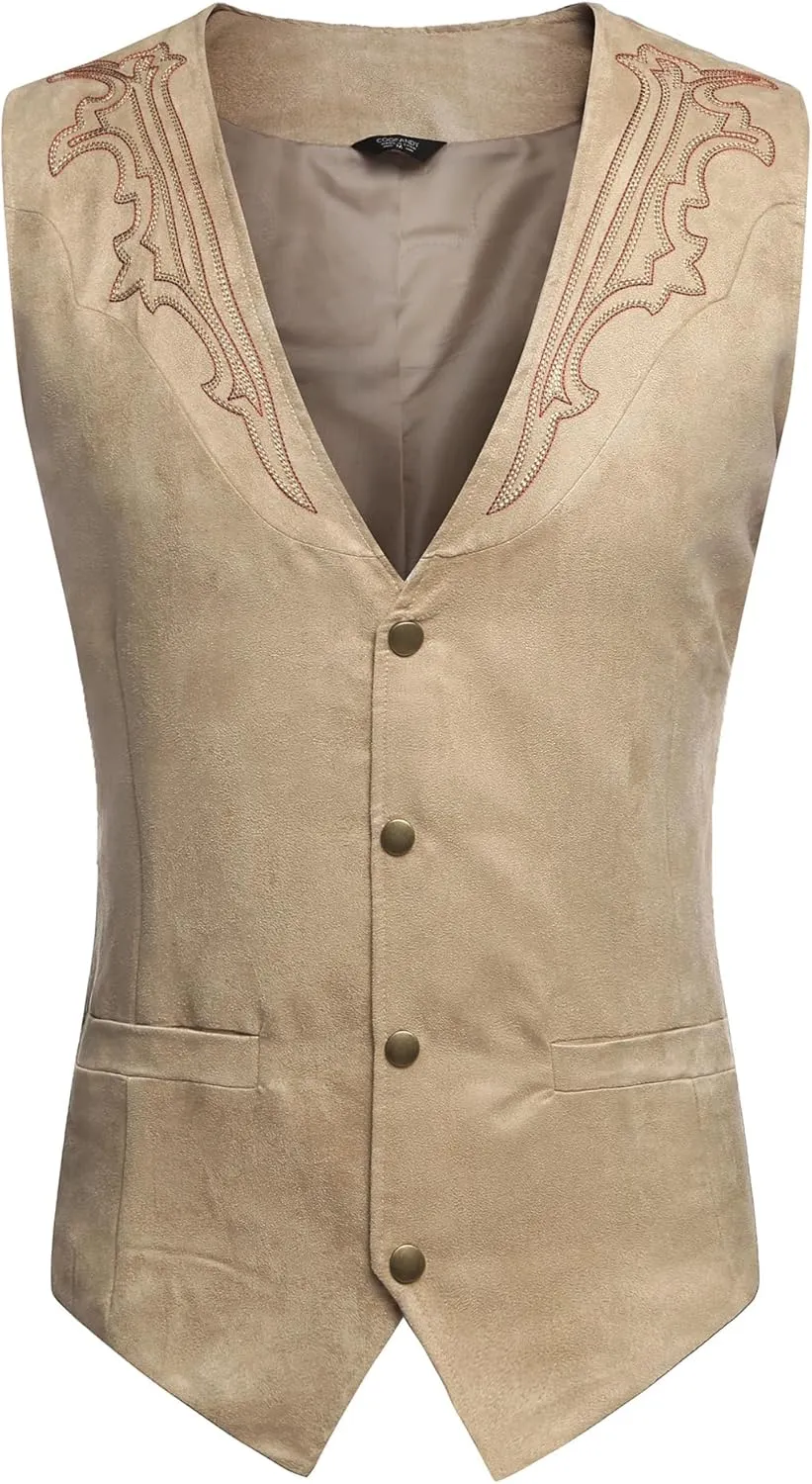 COOFANDY Men's Suede Leather Suit Vest Casual Western Vest Jacket Slim Fit Vest Waistcoat