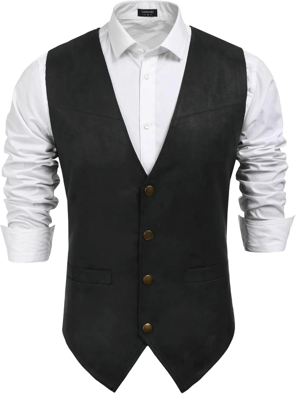 COOFANDY Men's Suede Leather Suit Vest Casual Western Vest Jacket Slim Fit Vest Waistcoat