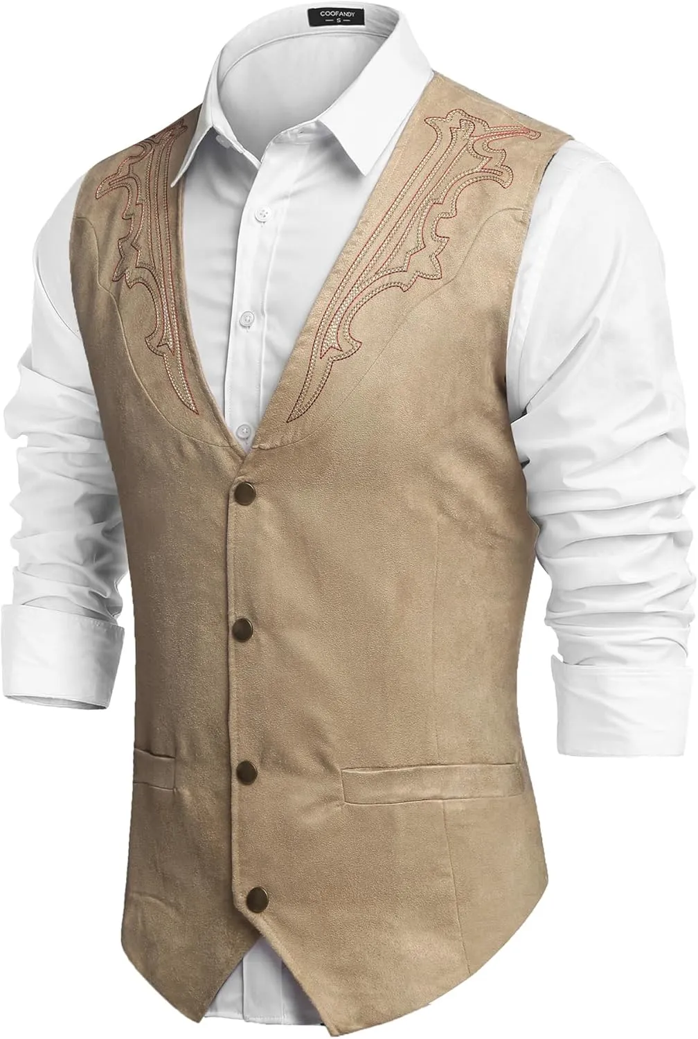COOFANDY Men's Suede Leather Suit Vest Casual Western Vest Jacket Slim Fit Vest Waistcoat