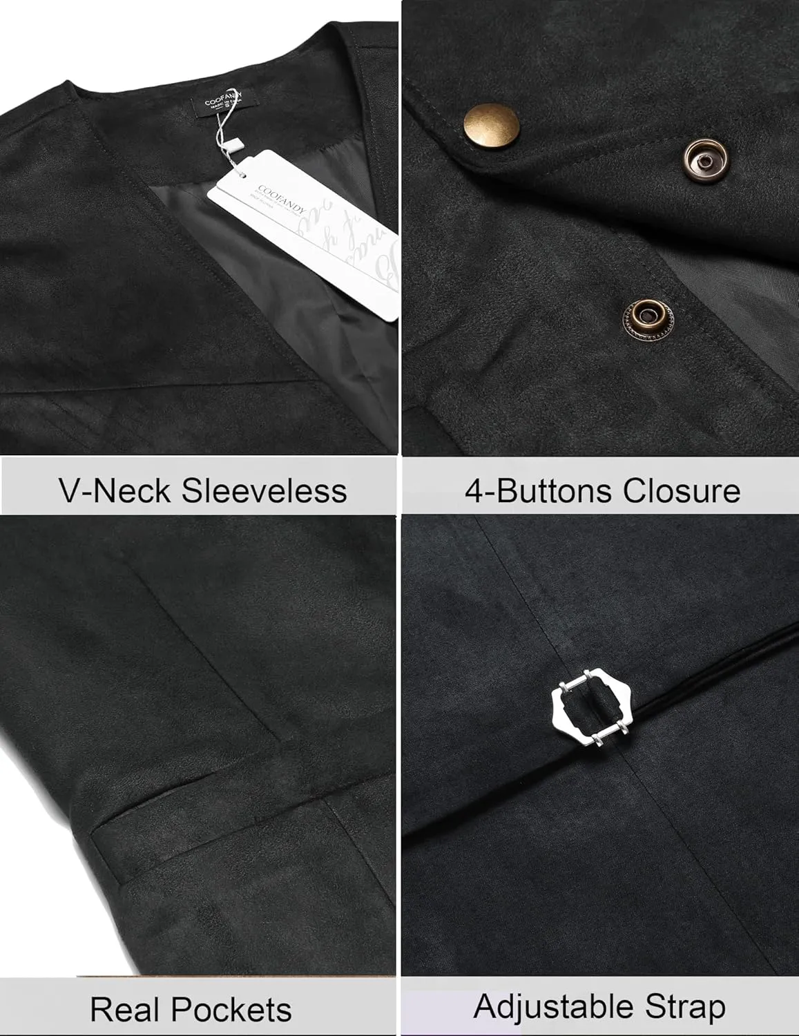 COOFANDY Men's Suede Leather Suit Vest Casual Western Vest Jacket Slim Fit Vest Waistcoat