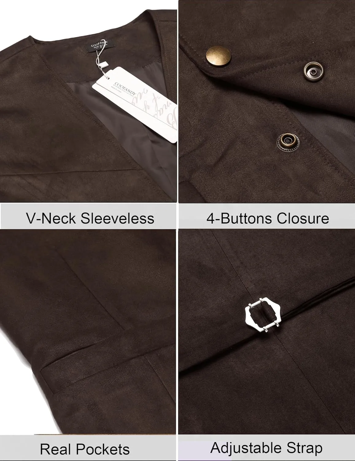 COOFANDY Men's Suede Leather Suit Vest Casual Western Vest Jacket Slim Fit Vest Waistcoat