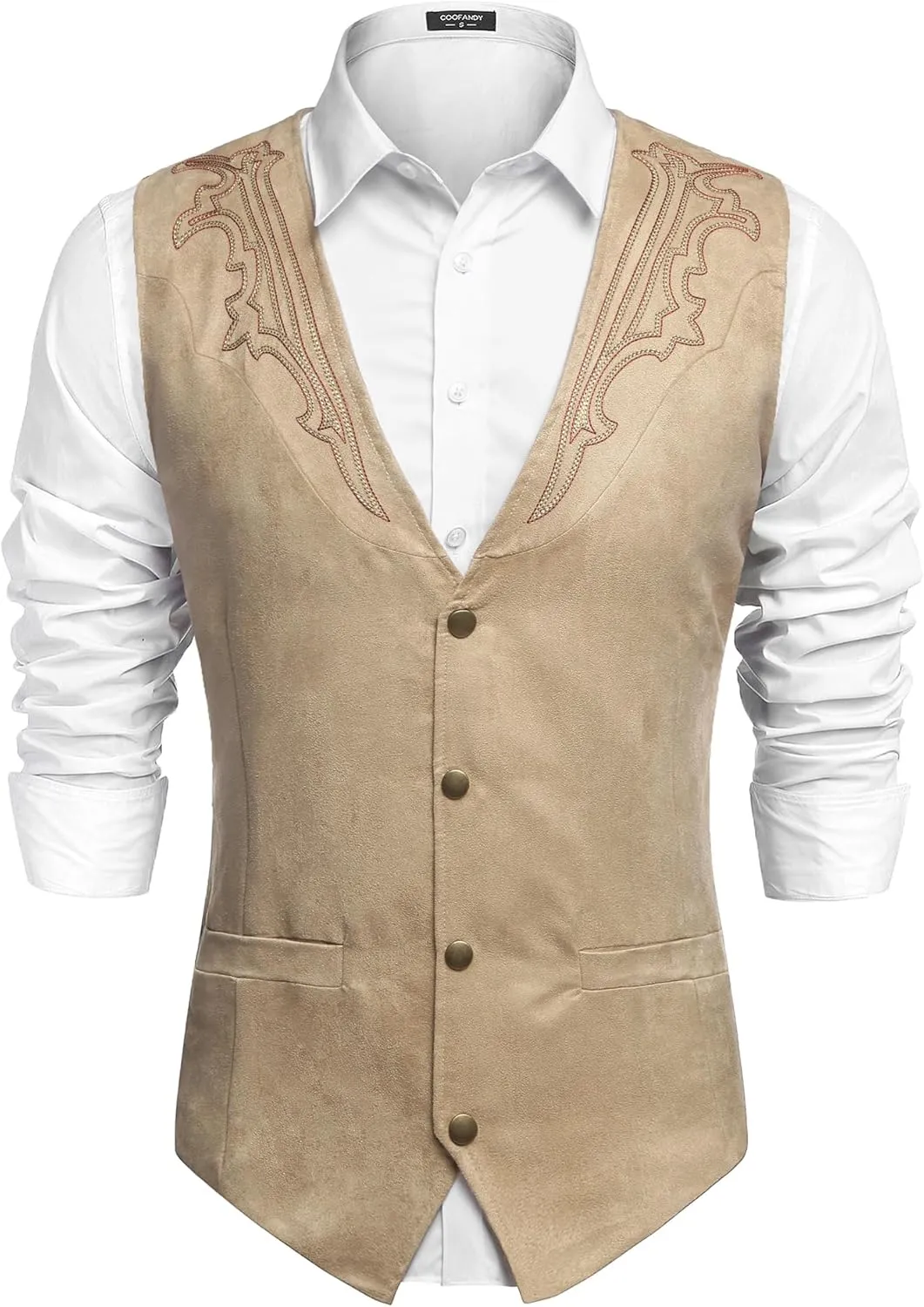 COOFANDY Men's Suede Leather Suit Vest Casual Western Vest Jacket Slim Fit Vest Waistcoat