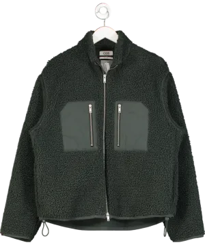 cos Green Relaxed Fit Teddy Zip Up Jacket UK M