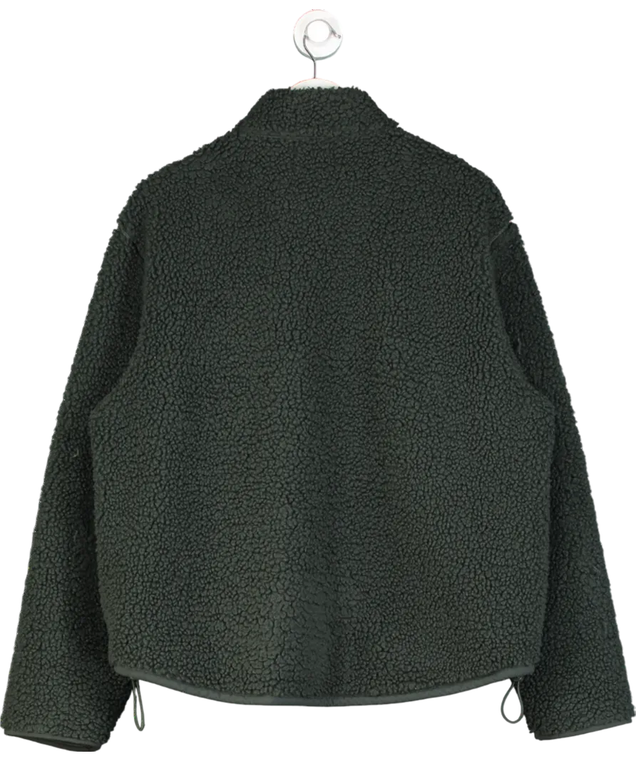 cos Green Relaxed Fit Teddy Zip Up Jacket UK M
