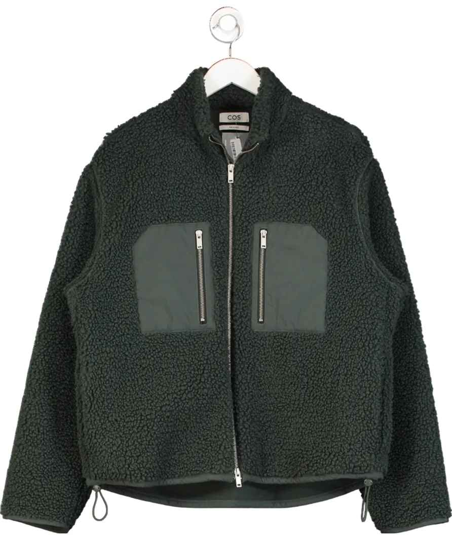 cos Green Relaxed Fit Teddy Zip Up Jacket UK M