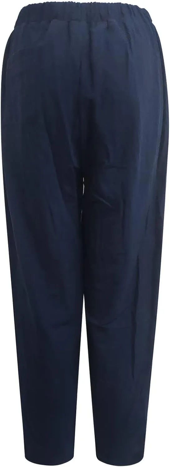 Cotton and Linen Baggy Pants for Women Dressy Casual Summer Casual Loose Comfy Solid Long Pant Trousers with Pockets